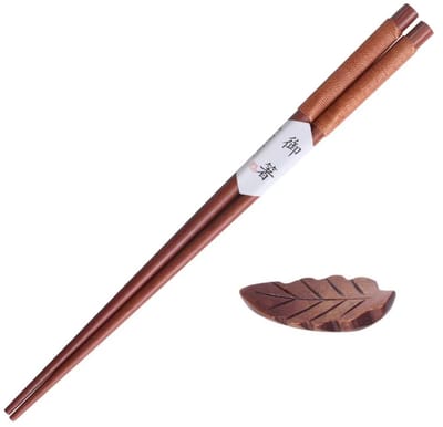 Jonyx - Eetstokjes - Chopsticks - Kastanje - Eetgerei - Bestek - Japanse stijl - Bruin - 1 paar - Inclusief onderlegger in de vorm van blaadje