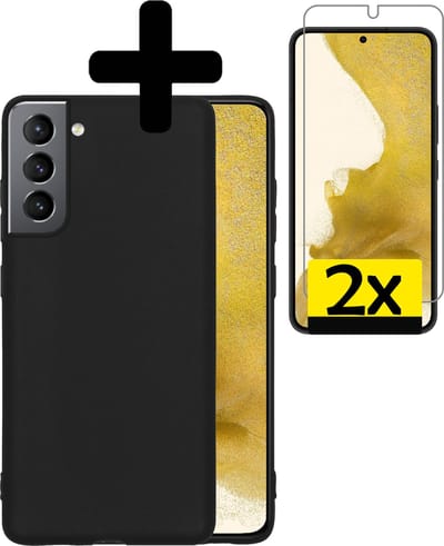 Hoesje - Met 2x Screenprotector - Geschikt voor Samsung Galaxy S22 - Sterk & Shockproof - Back Cover - Siliconen Case - Telefoon Hoes - Telefoonhoesjes - Zwart