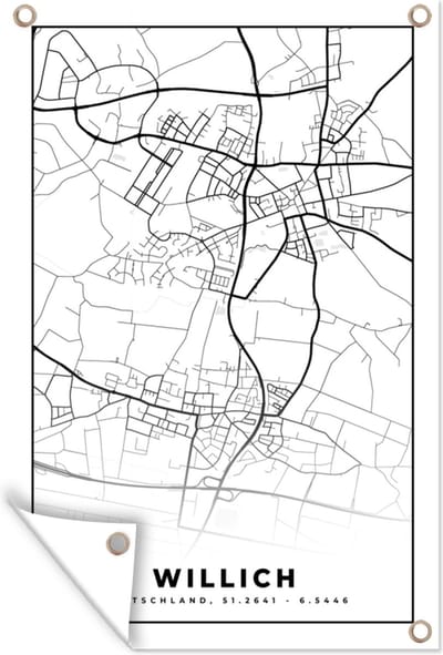 Muurdecoratie Kaart - Willich - Plattegrond - Stadskaart - 120x180 cm - Tuinposter - Tuindoek