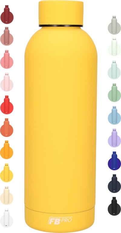 Drinkfles - Dubbelwandige waterfles - Thermosfles - RVS thermos fles - Geschikt voor warme en koude dranken - Extra grip door rubbercoating - 500 ML - Geel