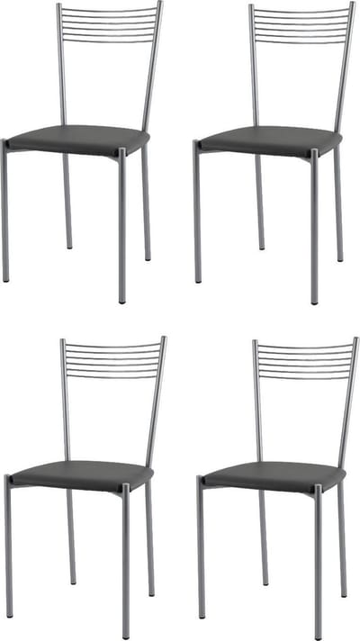 Tommychairs Elegance - Eetkamerstoelen - Set van 4 - Aluminium & Donker Grijs - Kunstleer