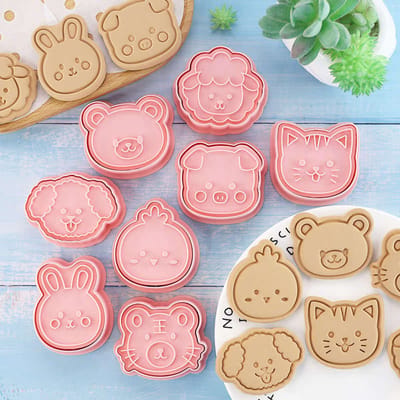 Uitsteekvormen en Stempels - Boerderij Dieren - Set van 8 - 8 Uitsteekvormen + 8 Stempels - Koekjes Vormen - Cookie Cutter - Cookie Mould - Kinderen - Bakken - Cadeau - Farm Animals
