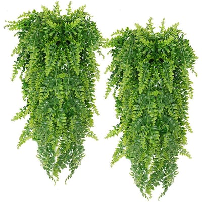 2 pièces Plantes Artificielles Suspendues Fougère Plastique Vert Faux Fougères Murales Plantes pour Jardin Décoration de Mariage green