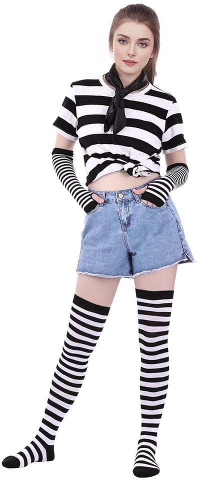 Dailygoody - Thigh Highs - Gestreepte kniekousen - Perfect voor feestkostuums - Katoen en polyester - Set met handschoenen - Geschikt voor dames - Kle