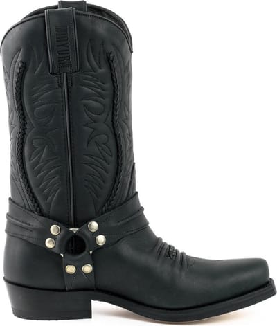 Mayura Boots 07 Zwart/ Motor Biker Western Dames Heren Spitse Laarzen Vlechtwerk Vast Spoor Gewaxt Leer Maat EU 39