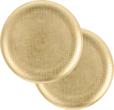 Excellent Houseware kerstdiner/diner onderborden- 2x- rond- goud -33cm -krokodil