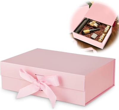 Geschenkdoos met strik, magnetische geschenkdoos met deksel, herbruikbare geschenkverpakkingsdoos, voor verjaardag, Kerstmis, Valentijnsdag (roze)