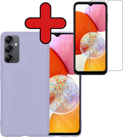 Hoesje - Met Screenprotector - Geschikt voor Samsung Galaxy A14 - Sterk & Shockproof - Telefoon Hoes - Back Cover - Siliconen Case - Telefoonhoes - Lila