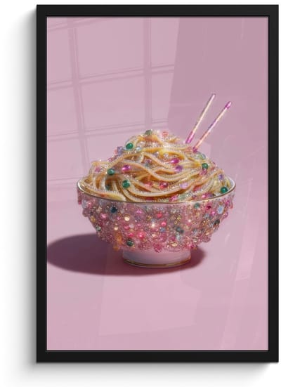 Poster in lijst - Fotolijst 40x60 cm - Posters - Noodles - Edelstenen - Stokjes - Roze - Posterlijst zwart - Decoratie - Wanddecoratie woonkamer - Muurdecoratie slaapkamer
