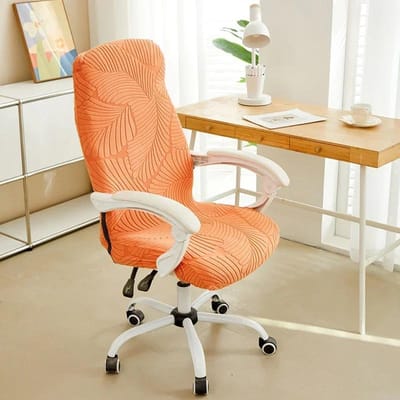 Bladeren Jacquard Bureaustoelhoes Elastische Computerstoelhoezen Antislip Stoelzithoezen voor Gamerkamer Beschermer S beige