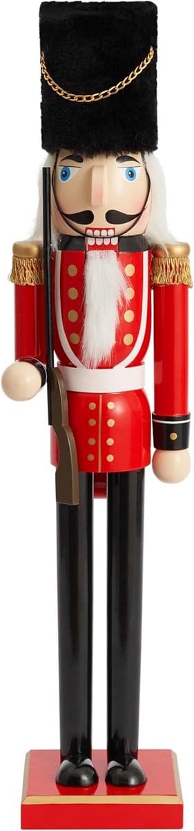 90 cm Houten Kerst Nootkraker Soldaat - Extra Groot Handgemaakt Grenen Hout Decoratie in Rood