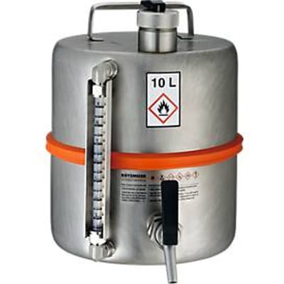 Brandveilige staande vaten, van rvs, aftapkraan en vulstandindicator, 10 l, ø 260 x H 350 mm
