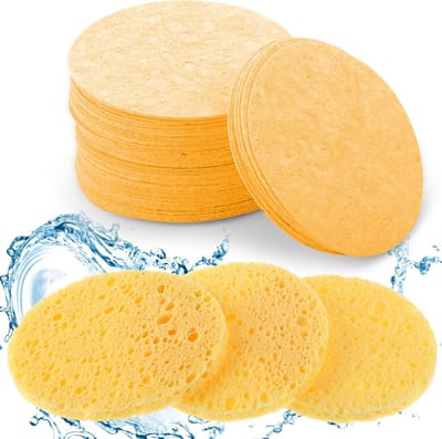 50 Compressed Gezichtsreinigingsponsjes - Exfoliator Spons voor Huidverzorging en Make-up Verwijdering, 50 Stuks (Geel)