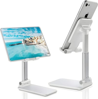Telefoonhouder Bureau - Telefoonstandaard - Opvouwbaar - Verstelbaar - Anti Slip - Voor Bureau en Bed - Universeel - Wit