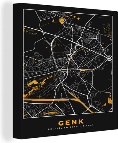 Canvas Schilderij Stadskaart - Kaart - Genk - Plattegrond - Goud - 20x20 cm - Wanddecoratie