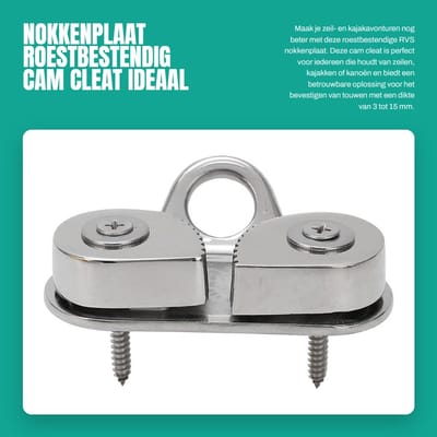 Dailygoods- Nokkenplaat Roestbestendig - Cam Cleat - Fairlead - Ring - Geschikt voor touwdiktes tot 15 mm - Afmeting basis 85 x 38 mm