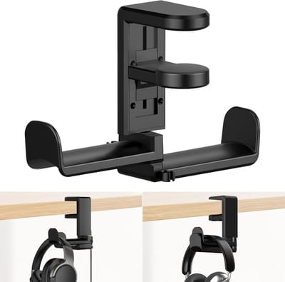 Headset houder voor bureau 360 graden draaibaar met kabelorganizer - zwart - gaming accessoire.