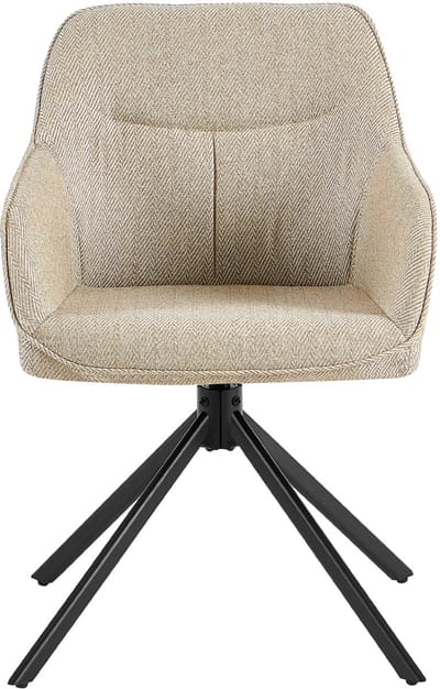 Gestoffeerde eetkamerstoel met armleuningen – 360° draaistoel met metalen onderstel – Beige Zwart