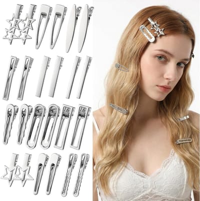 24 Stuks Zilveren Metalen Haarclips voor Vrouwen - Geometrische Minimalistische Ster Haaraccessoires en Pentagram Hoofddeksels voor Meisjes en Dames
