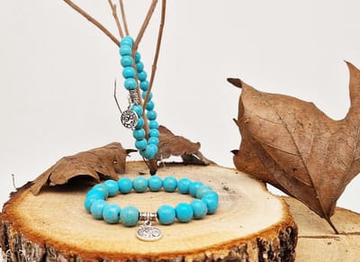 Handgemaakte natuursteen Geluksarmband met hanger "Astrologische Symbolen " Turkoois " -8 mm diameter van de korrel- Diameter armband 20 cm - Kies je favoriete Astrologische Symbolen - Een mooi cadeau voor familie en vrienden