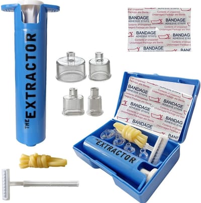 Muggenbeet-zuiggereedschap - Insectenbeet-zuiggereedschap - Gifverwijderaar met beker - met opbergdoos voor wandelen en kamperen - Gifverwijderaar - Blauw