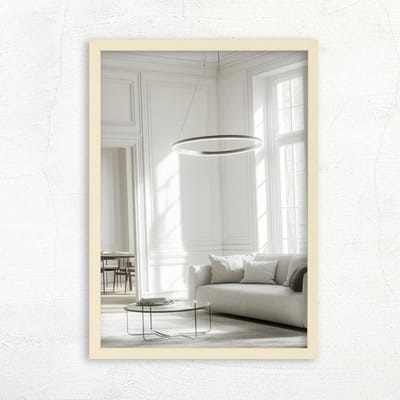 CLAMARO Vision Wandspiegel, 35 x 140 cm, beige met lijst, 300 maten naar keuze, echt glazen spiegel in portret- en landschapsformaat monteerbaar, handgemaakt in Duitsland