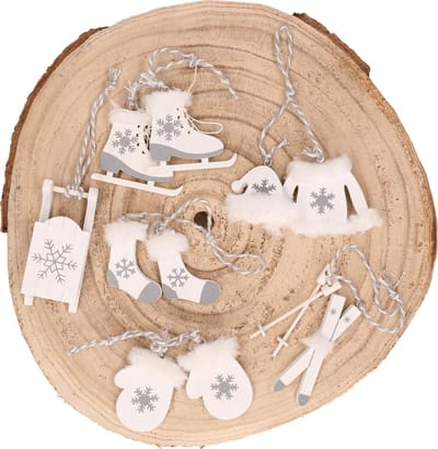 Othmar Decorations kersthangers wintersport -6x st -wit -hout -8 cm
