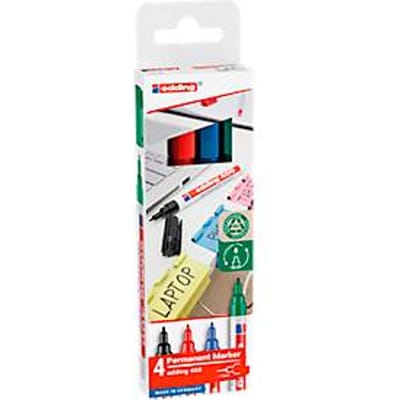 edding 400 permanent marker - zwart, rood, blauw, groen - 4 stiften - ronde punt 1 mm - water en wrijfvast - voor karton, kunststof, hout, metaal, etc. - alcohol markers voor volwassenen