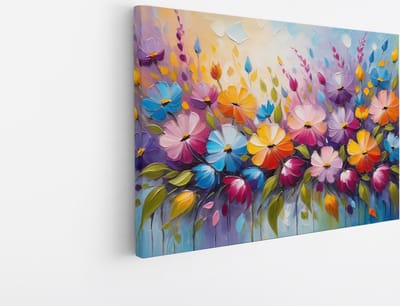 Saammp Canvas Schilderij - Rij van Bloemen - Abstract - 30x20 - Foto op canvas - Wanddecoratie - Muurdecoratie Woonkamer - Kantoor Decoratie