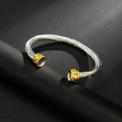 Europese en Amerikaanse Retro Gedraaid Goud Tweekleurig Armband Kabel Armband Ingelegd met Halfedelsteen Armband black