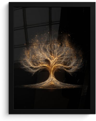 Poster in lijst - Fotolijst 30x40 cm - Posters - Lichtjes - Boom - Abstract - Zwart - Posterlijst zwart - Decoratie - Wanddecoratie woonkamer - Muurdecoratie slaapkamer