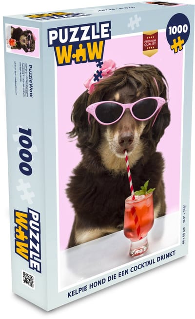 Puzzel Kelpie hond die een cocktail drinkt - Legpuzzel - Puzzel 1000 stukjes volwassenen