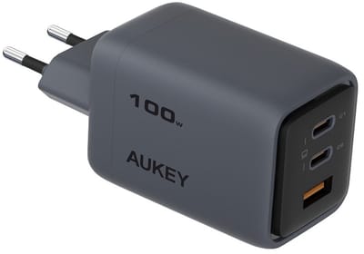 Aukey - Comet Mix 100W GaN PD 3-poorts Wandoplader Grijs