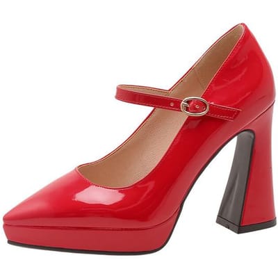 Patent Leren Dames Hoge Hak Schoenen Lente / Zomer Nieuwe Franse Puntige Neus Platform Dikke Hak Mary Janes Wandelschoenen 35 red