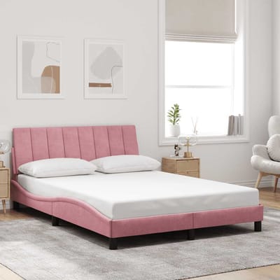 vidaXL - Bedframe - zonder - matras - "Hanko" - fluweel - roze - 120x200 - cm
