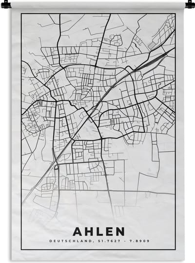 Wandkleed - Wanddoek - Kaart - Ahlen - Plattegrond - Stadskaart - 120x180 cm - Wandtapijt