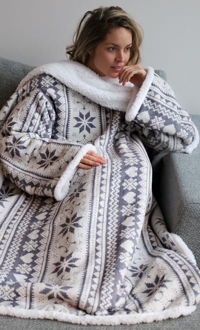 Cosas - Hoodie deken - Fleece deken - Plaid met mouwen - Wit - 180x130cm
