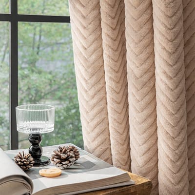 MUPOO Thermisch Gordijn Isolerend Verduisterend – Dik Dubbellaags Raamgordijn tegen Kou & Hitte – Geluidsisolerend Blackout Gordijn voor Woonkamer en Slaapkamer – Beige – 1 Stuk (B140×L213cm)
