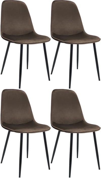CLP Maryam Set van 4 eetkamerstoelen - klassiek - met rugleuning - zwart metalen frame - belastbaar tot 150 kg - Fluweel/bruin