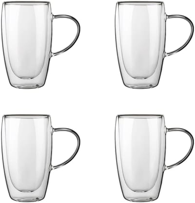 Majestix Dubbelwandige Glazen Met Oor - Set van 4 - 450 ML - Isolerende Thermoglazen - Latte Macchiato, Cappuccino, Espresso, Koffie, Thee