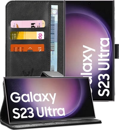 Hoesje geschikt voor Samsung Galaxy S23 Ultra - Book Case Kunstleer Pasjeshouder Zwart