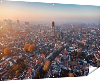 Gards Tuinposter Utrecht vanuit de Lucht - 180x120 cm - Tuindoek - Tuindecoratie - Wanddecoratie buiten - Tuinschilderij