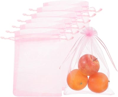 Beschermzakken voor fruit en planten - 20 stuks tuinnet met trekkoord, ideaal voor bloemen, groenten en vogels, 15,7 x 11,8 inch, roze