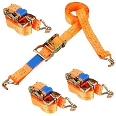 Allecta - Set van 4 spanbanden 38 mm voor autotransport - 3 meter lang - Draagvermogen van 3 ton - Oranje kleur