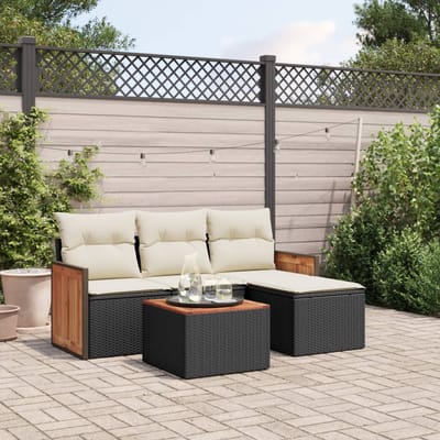 vidaXL - 5-delige - Loungeset - met - kussens - poly - rattan - zwart