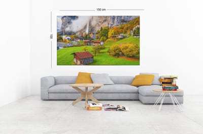 Canvas Schilderij – Landschap met Dorp – Natuur – 60x40x2 cm