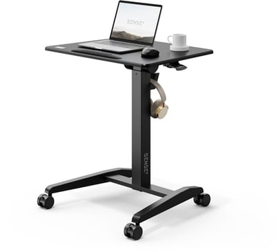 SENSE7 - Mobiel bureau - 70cm x 52cm - Bureau op wielen - Kantelbaar tafelblad - Hoogte verstelbaar - Groot werkgebied - Modern en minimalistisch - Zwart