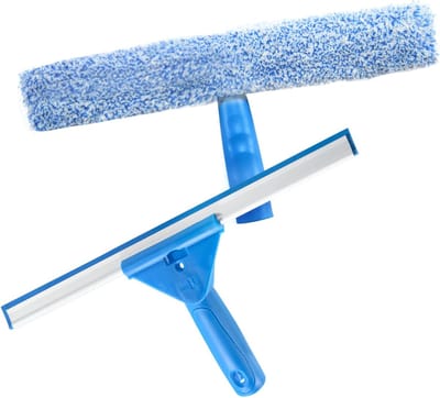 Famanu - Raamreiniger set 2-in-1, professionele raamwisser met siliconen lemmet en microvezelwisser (30 cm), inclusief roestvrijstalen douchewisser en absorberende doek, ideaal voor ramen, spiegels, douche en auto