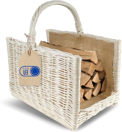 Houtmand met Handvat - Openhaardmand Buitenmand - Haardhout Opslag - Handgeweven Natuurlijk Wilgenhout - 45 x 30 x 47 cm