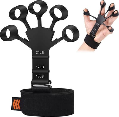 Solid® Siliconen Hand Trainer - Zwart - Gripster - 5 Vingers - Fitness - Fysiotherapie - Tegen Artritis & Reuma - Krachttraining - Fitness Accessoire